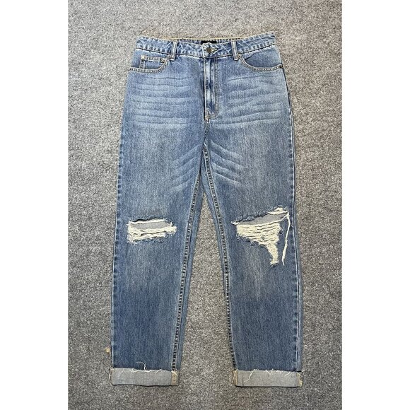 RVCA Womens Piper Distressed Cuffed Boyfriend Jeans Size 30 Blue Denim - Picture 1 of 8